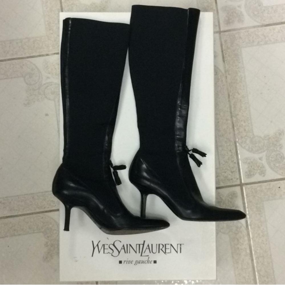 $1200 YSL Tall Black Boots Size 35
